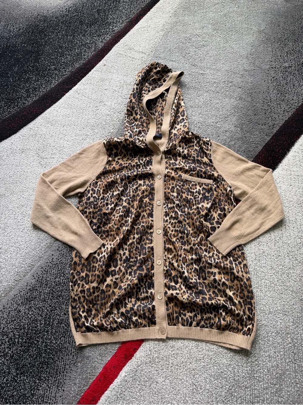 Marina Rinaldi Sport Cheetah Print Silk Wool Blend Hoodie